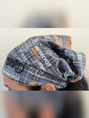 Motorcycle Mania Gray & Orange Printed Headscarf